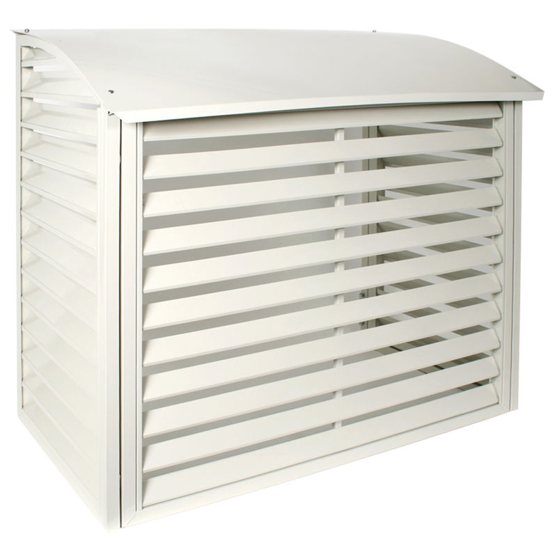 Varmepumpehus i pulverlakkert metall. HxBxD: 73 x 100 x 50 cm, hvit