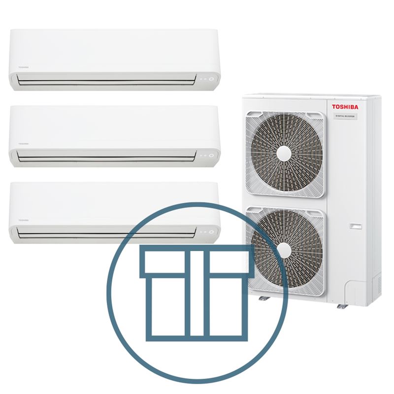 Digital Inverter 1601, m/ 3 x kompakt veggmodell, systempakke luft-luft varmepumpe