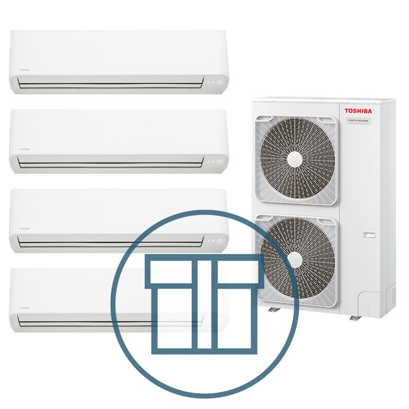 Digital Inverter BIG 2241 m/4x kompakt veggmodell, systempakke luft-luft varmepumpe