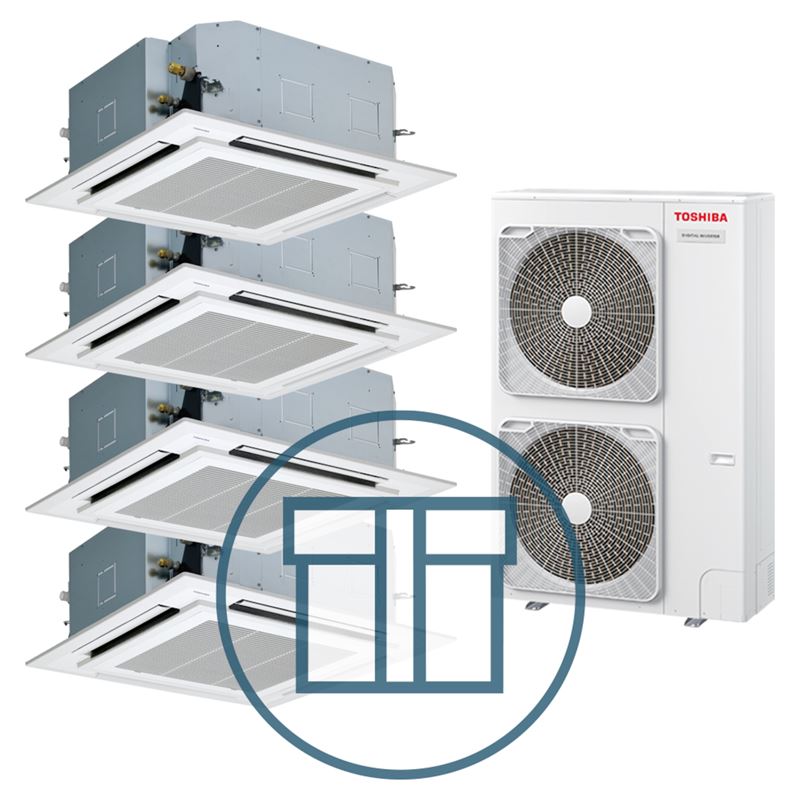Digital Inverter BIG 2241 m/ 4 x 4-veis takkassett, systempakke luft-luft varmepumpe
