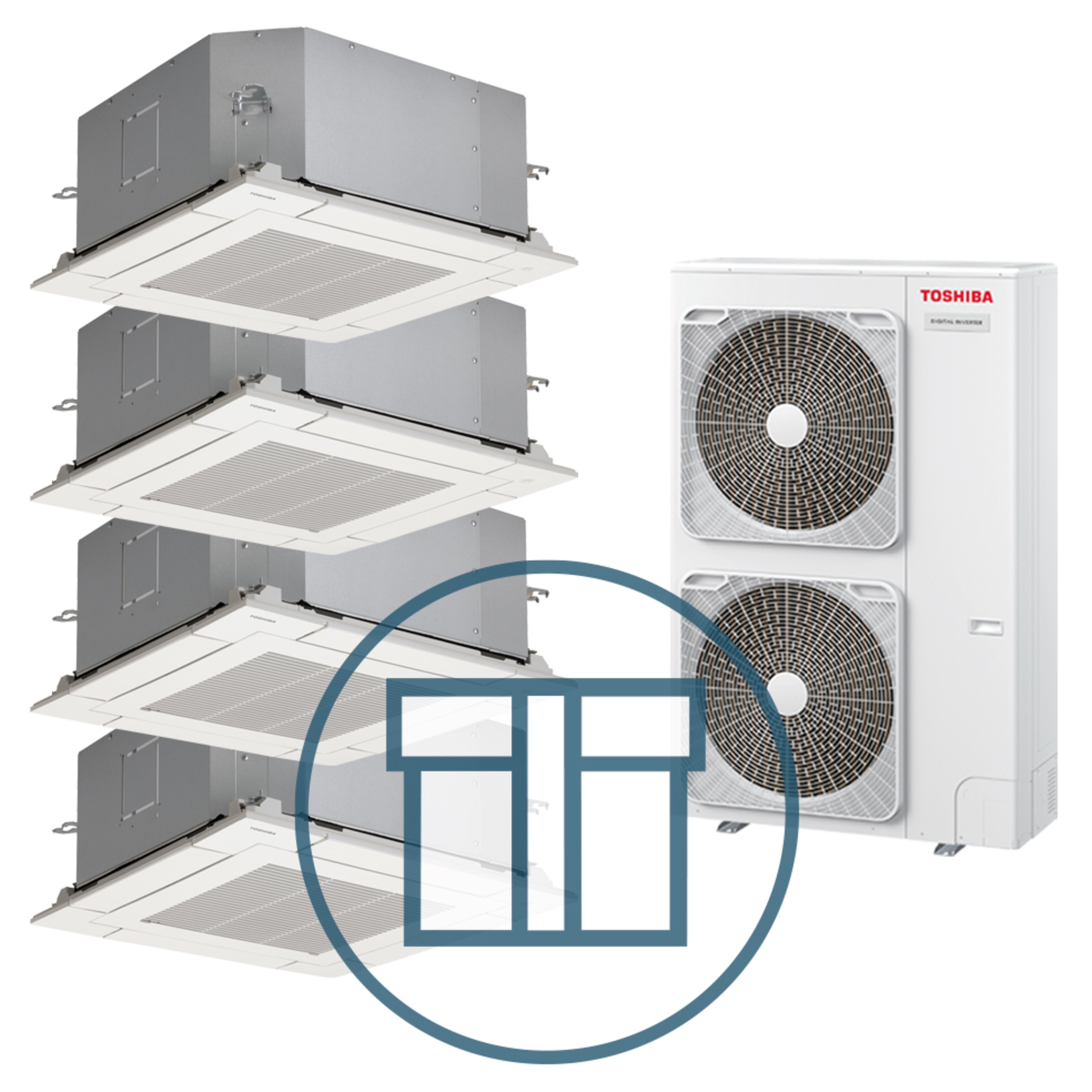 Digital Inverter BIG 2241 m/ 4 x 4-veis minikassett, systempakke luft-luft varmepumpe