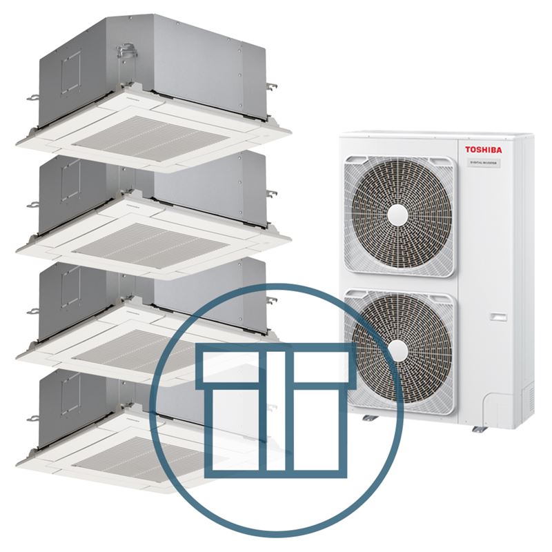 Digital Inverter BIG 2241 m/4 x 4-veis minikassett, systempakke luft-luft varmepumpe