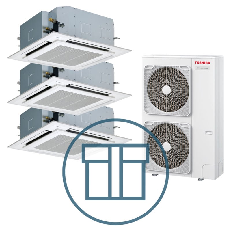 Digital Inverter BIG 2801 m/ 3 x 4-veis takkassett, systempakke luft-luft varmepumpe