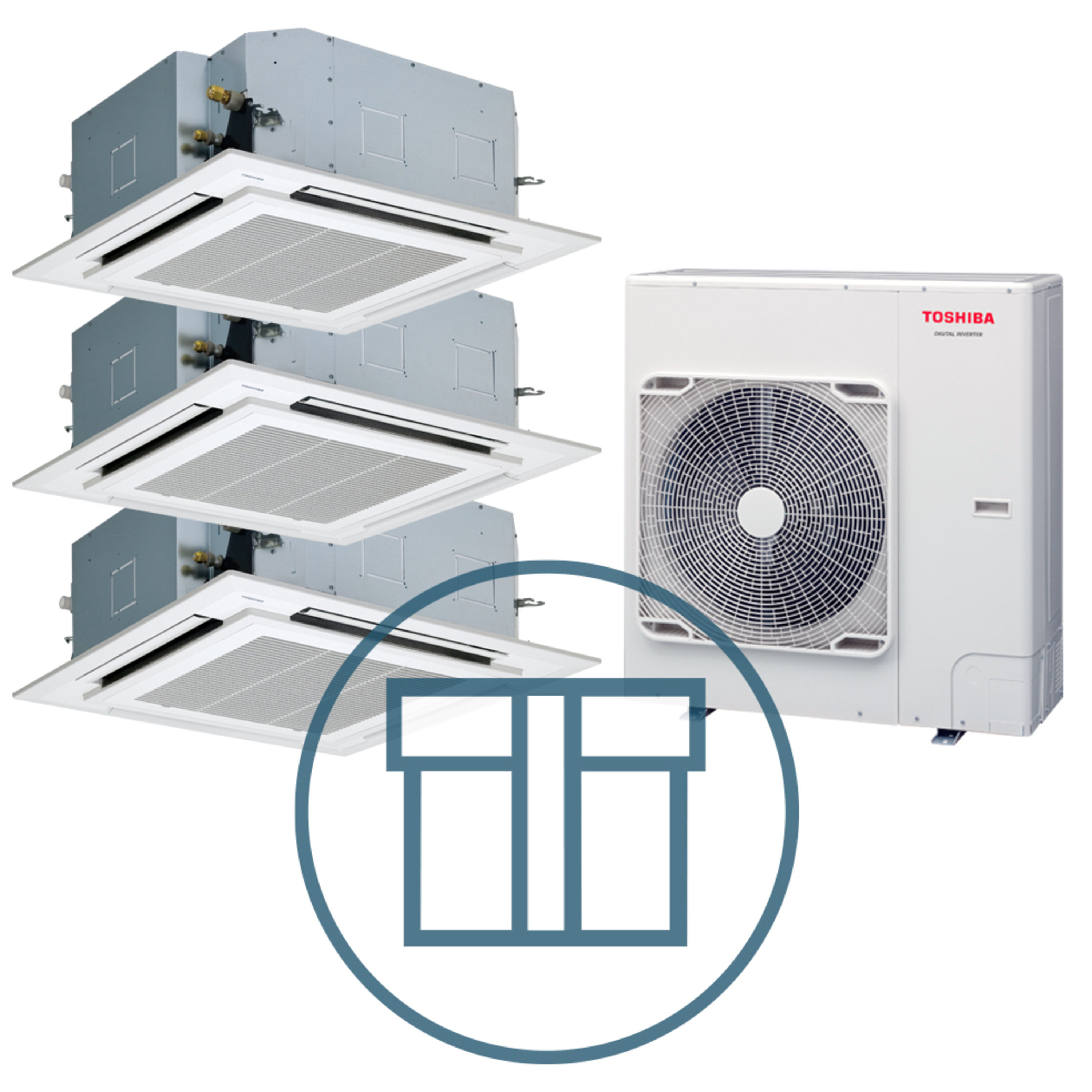 Digital Inverter 1602 m/ 3 x 4-veis takkassett, hvit, systempakke luft-luft varmepumpe