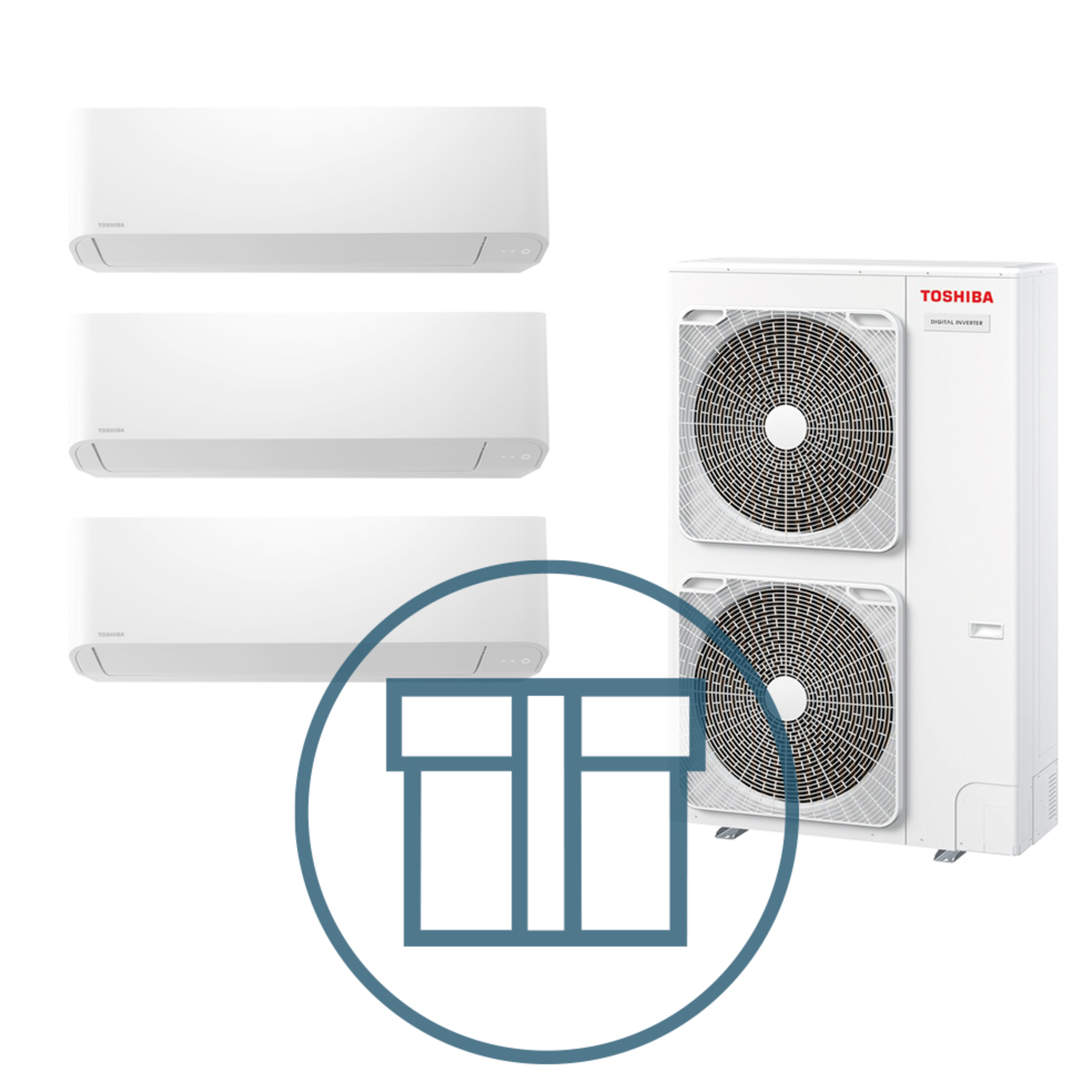 Digital Inverter BIG 2801 m/ 3 x kompakt veggmodell, systempakke luft-luft varmepumpe