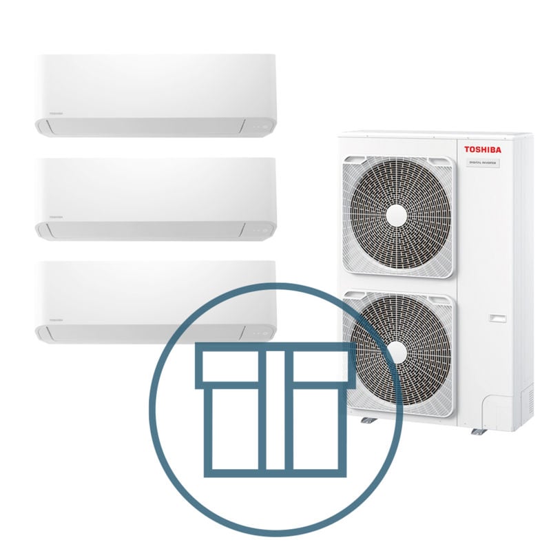 Digital Inverter BIG 2801 m/ 3 x kompakt veggmodell, systempakke luft-luft varmepumpe