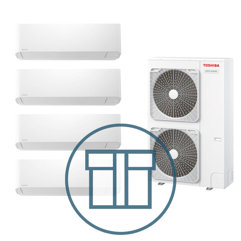 Digital Inverter BIG 2801 m/ 4 x kompakt veggmodell, systempakke luft-luft varmepumpe