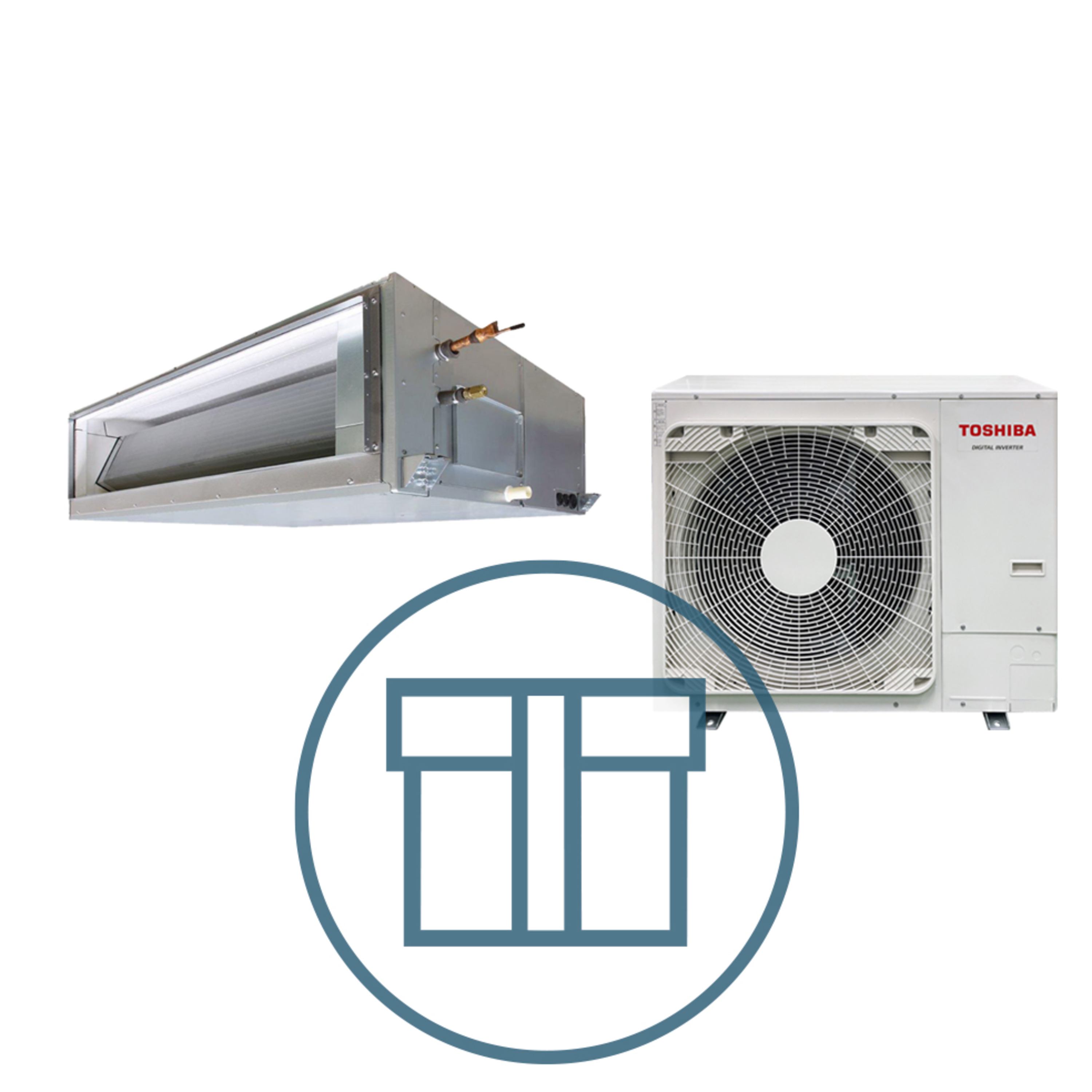 Digital Inverter BIG 2243 m/ kanalmodell for høyt statisk trykk, systempakke luft-luft varmepumpe