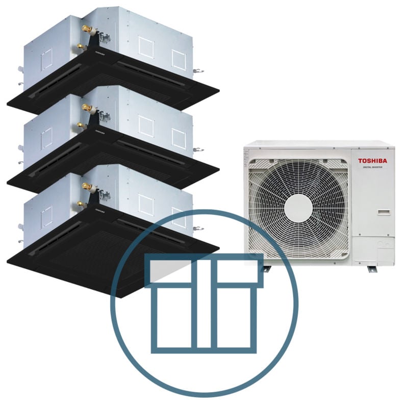 Digital Inverter BIG 2803 m/ 3 x 4-veis takkassett, sort, systempakke luft-luft varmepumpe