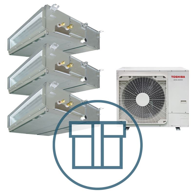 Digital Inverter BIG 2243 m/ 3 x kanalmodell, systempakke luft-luft varmepumpe