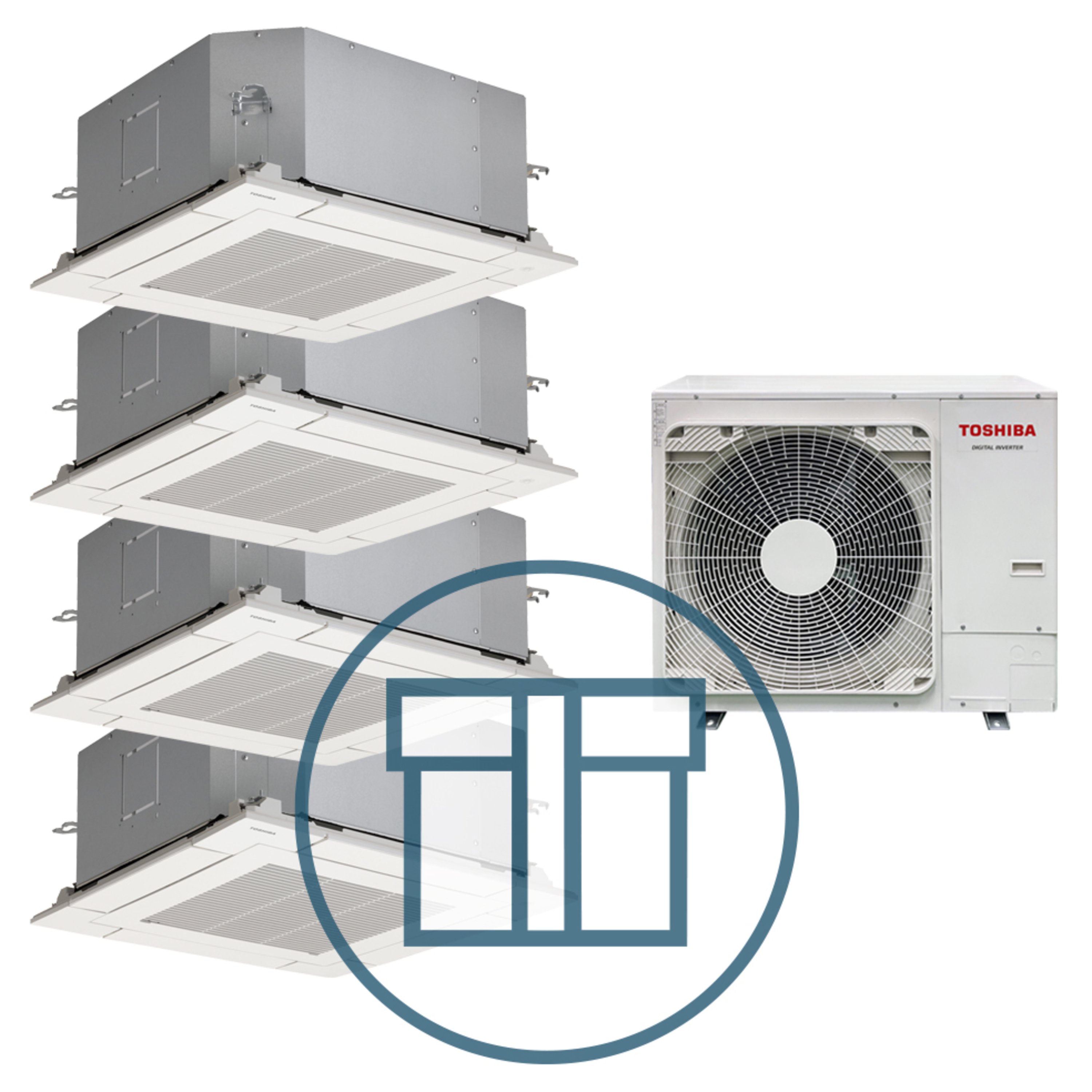 Digital Inverter BIG 2243 m/ 4 x 4-veis minikassett, hvit, systempakke luft-luft varmepumpe