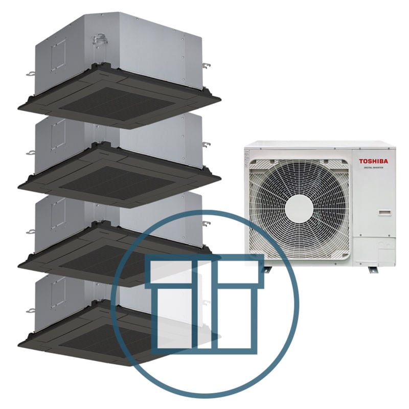 Digital Inverter BIG 2803 m/ 4 x 4-veis takkassett, sort, systempakke luft-luft varmepumpe