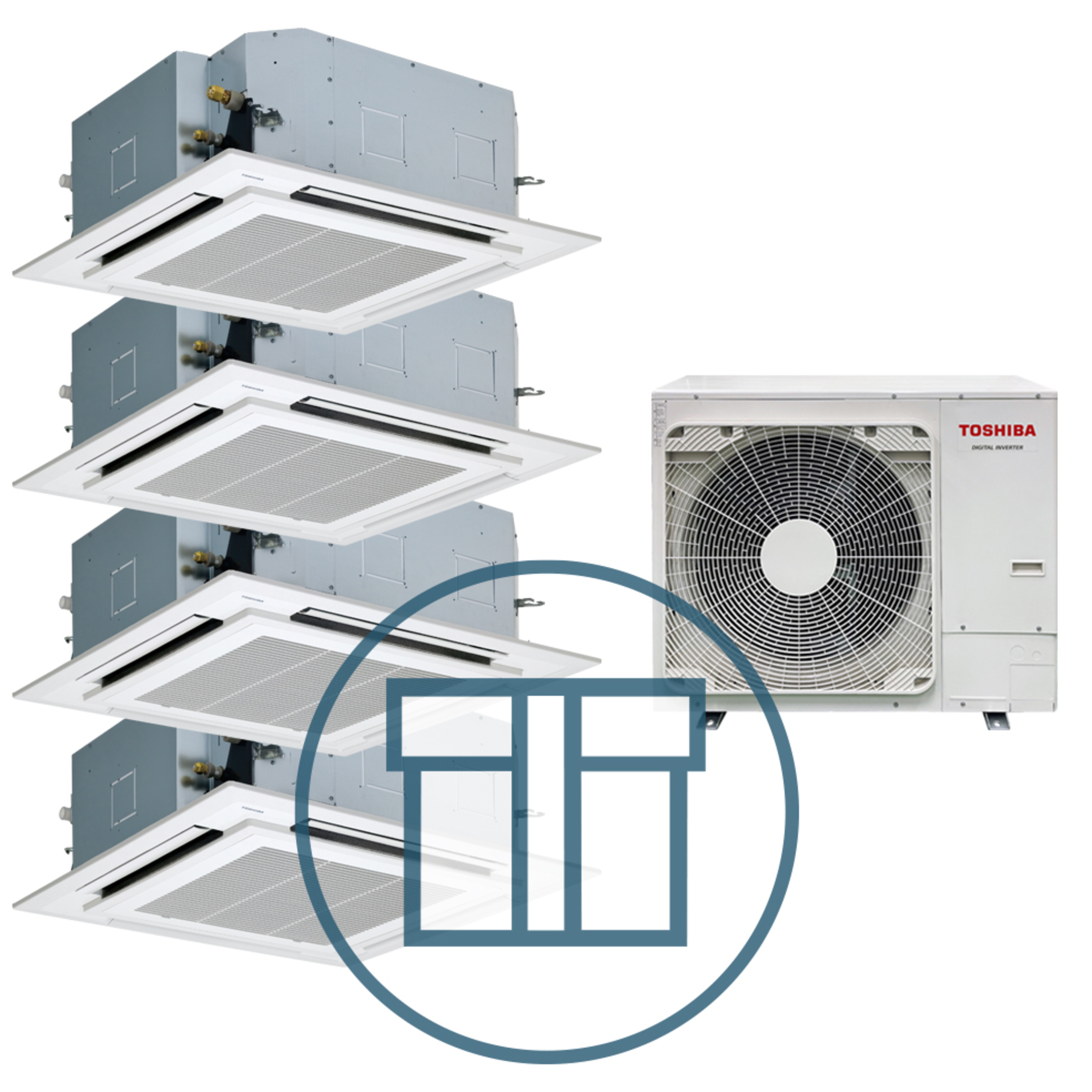 Digital Inverter BIG 2243 m/ 4 x 4-veis takkassett, hvit, systempakke luft-luft varmepumpe