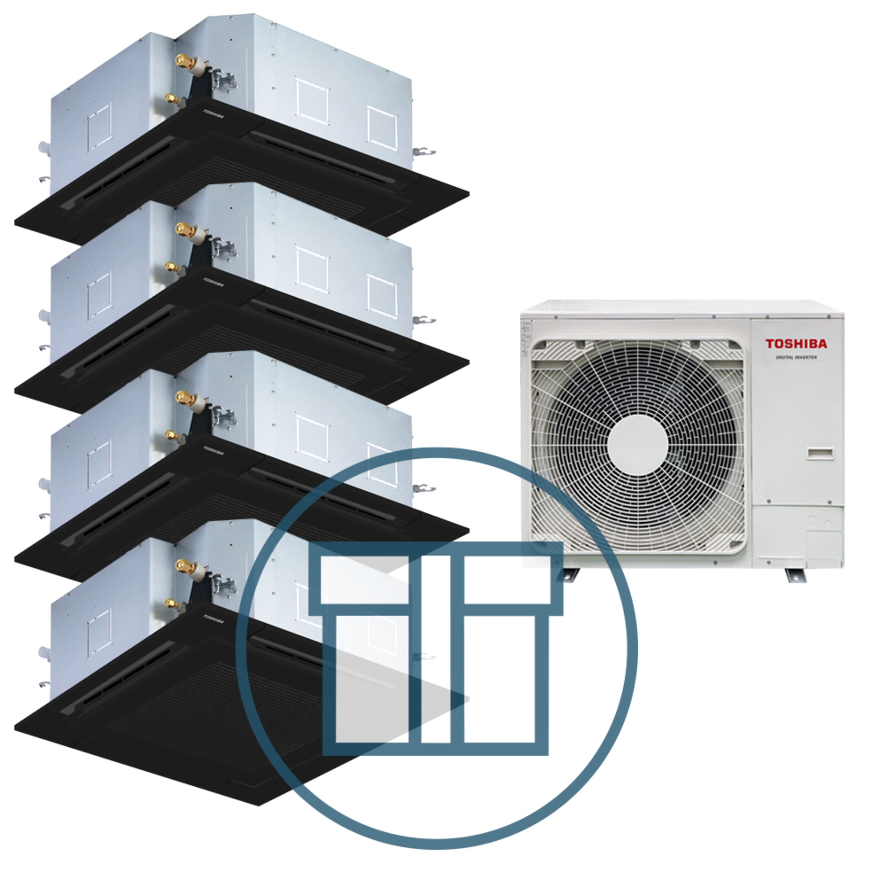 Digital Inverter BIG 2243 m/ 4 x 4-veis takkassett, sort, systempakke luft-luft varmepumpe