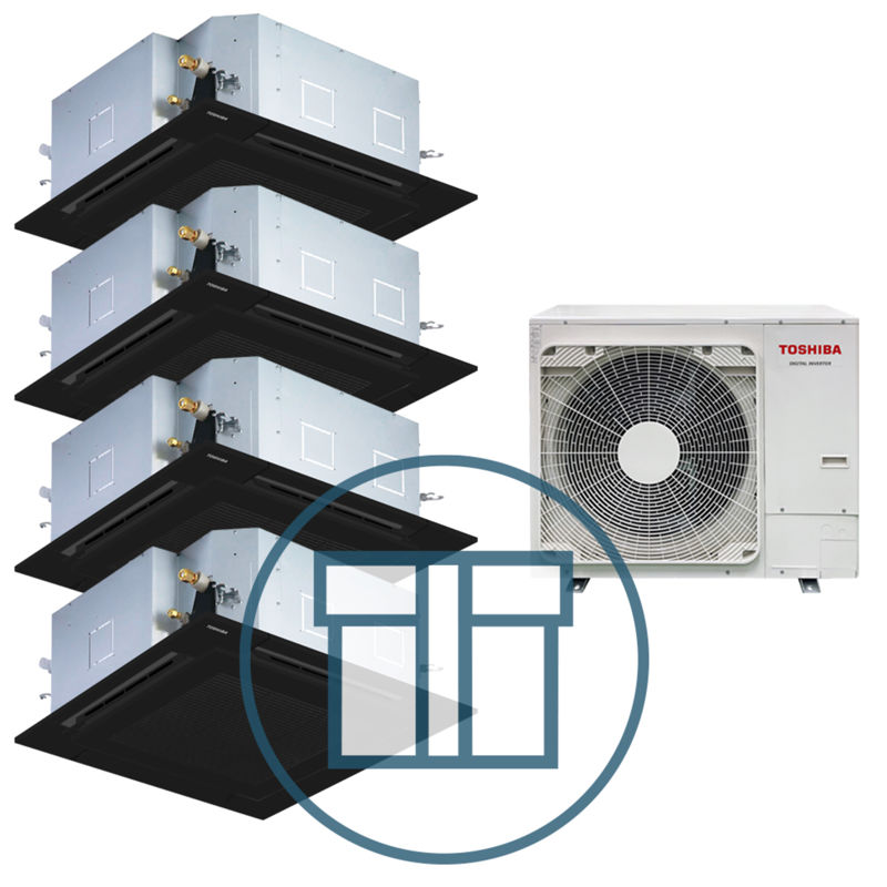 Digital Inverter BIG 2243 m/ 4 x 4-veis takkassett, sort, systempakke luft-luft varmepumpe