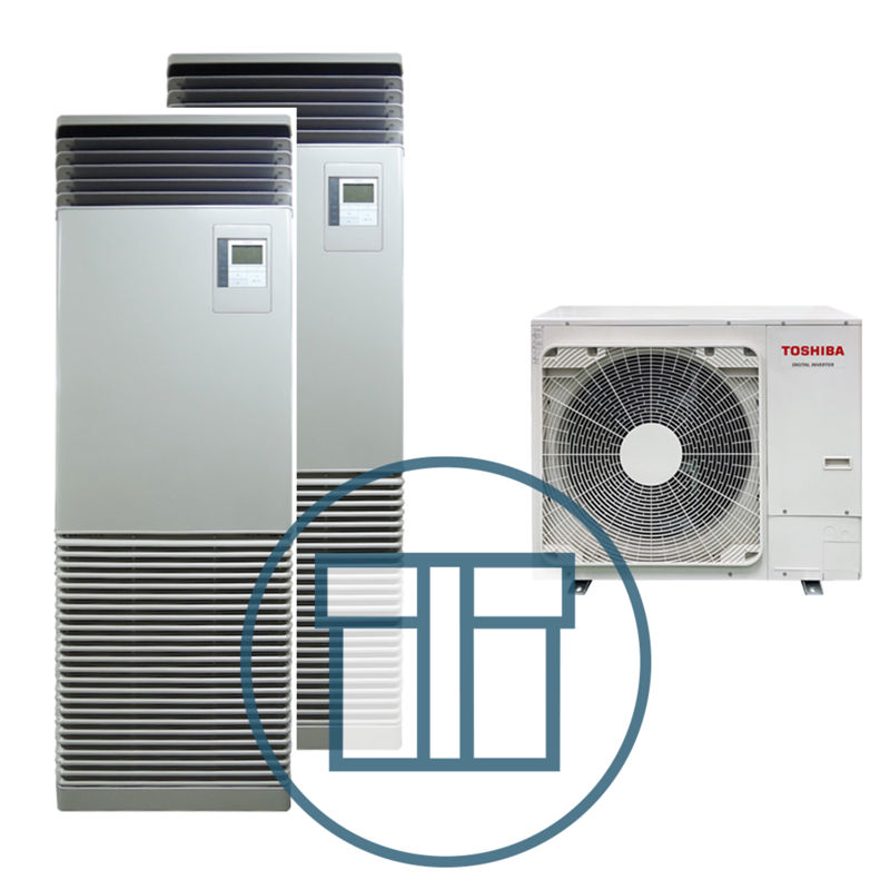 Digital Inverter BIG 2803 m/ 2 x gulvstående innedel, systempakke luft-luft varmepumpe