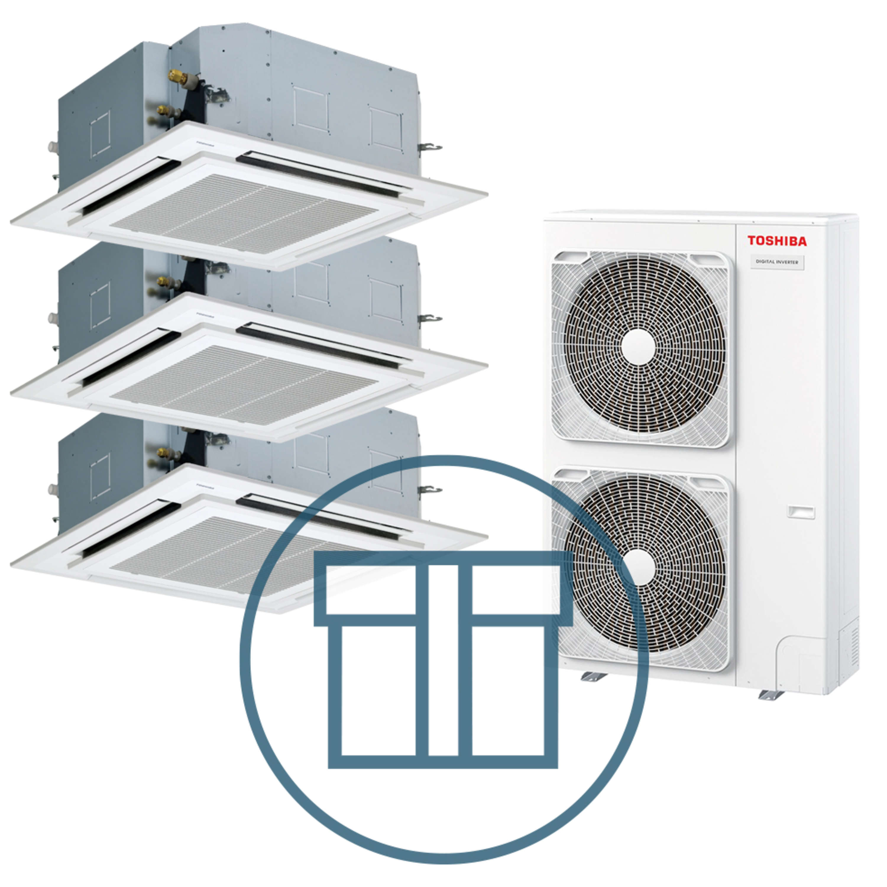 Digital Inverter 1601 m/ 3 x 4-veis takkassett, hvit, systempakke luft-luft varmepumpe