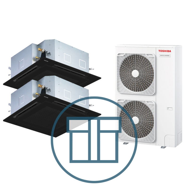 Digital Inverter 1601 m/ 2 x 4-veis takkassett, sort, systempakke luft-luft varmepumpe