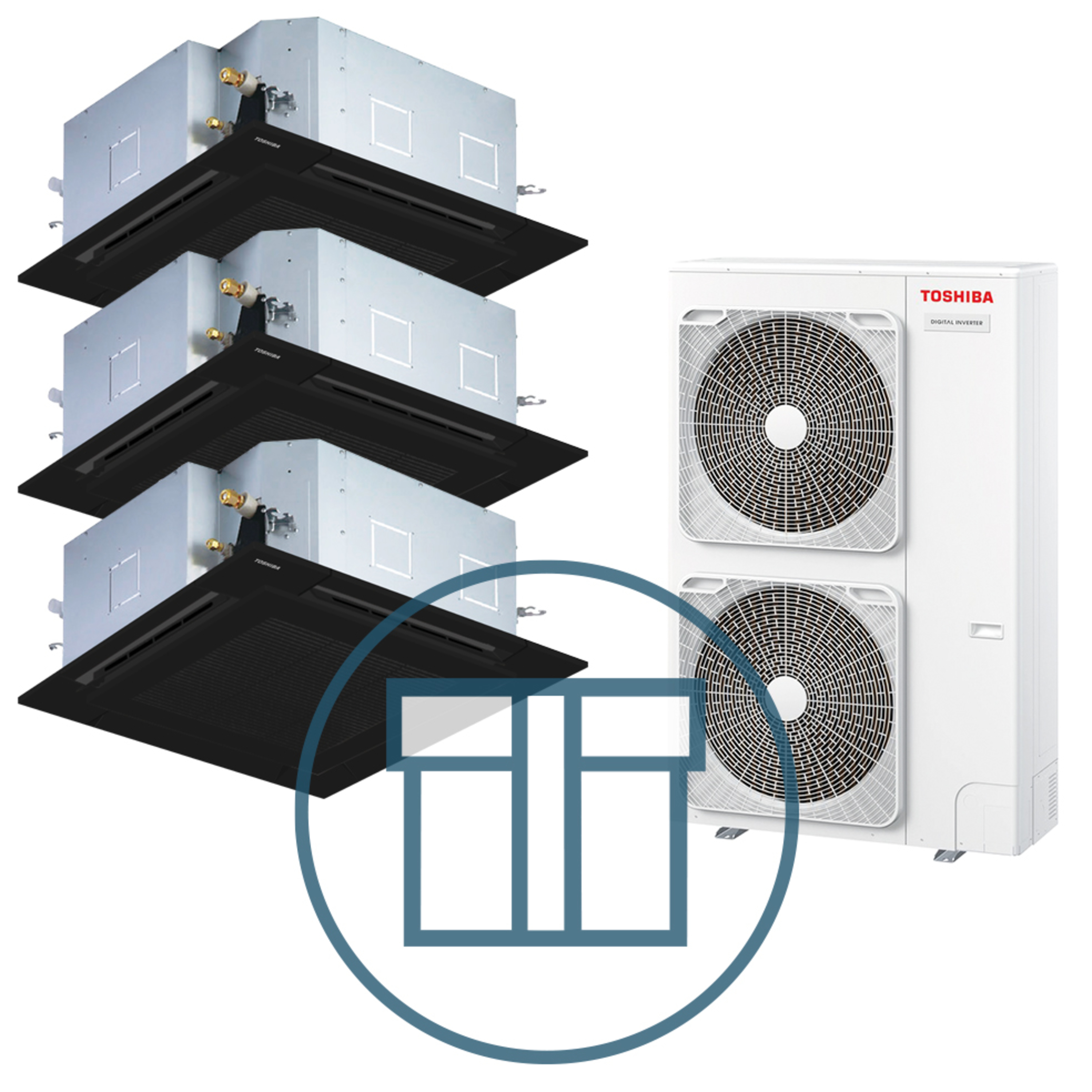 Digital Inverter 1601 m/ 3 x 4-veis takkassett, sort, systempakke luft-luft varmepumpe