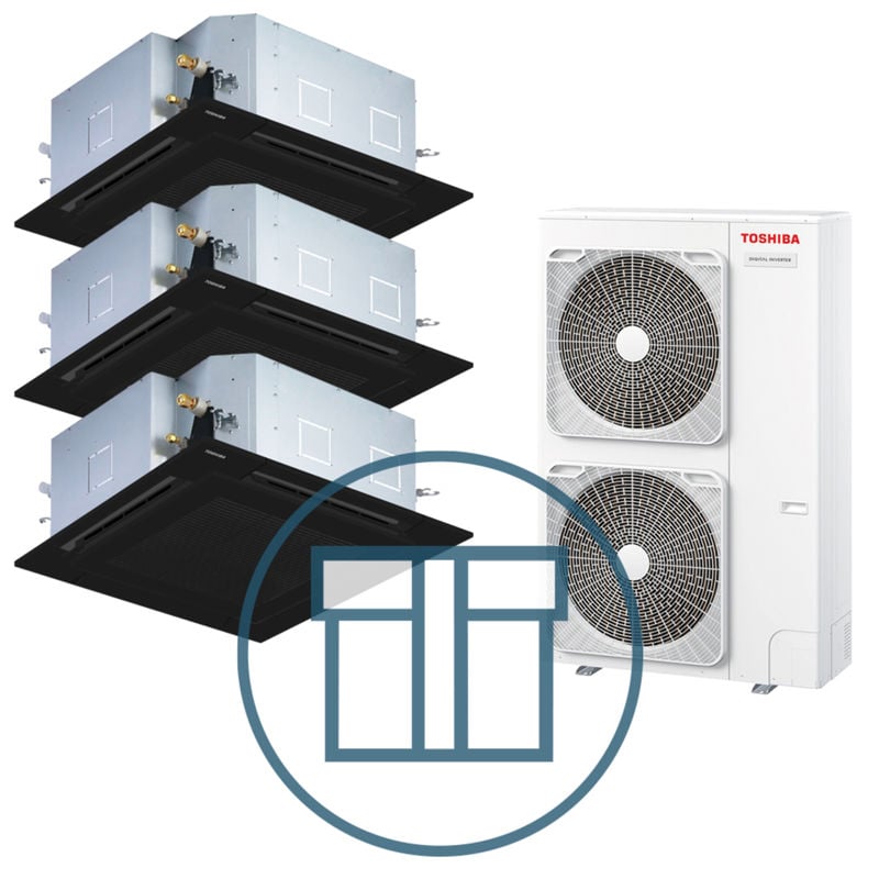 Digital Inverter 1601 m/ 3 x 4-veis takkassett, sort, systempakke luft-luft varmepumpe