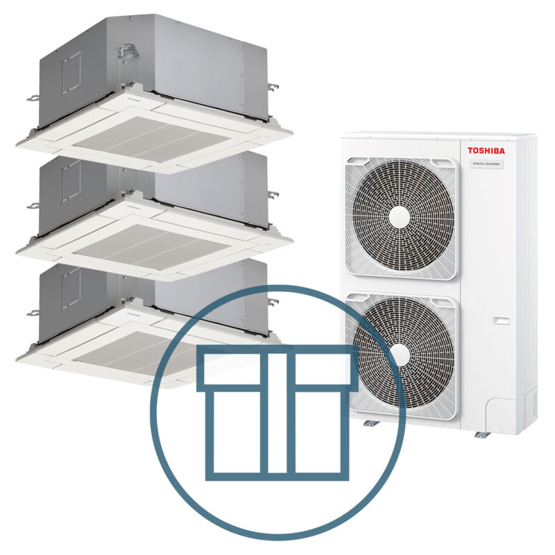 Digital Inverter 1601 m/ 3 x 4-veis minikassett, hvit, systempakke luft-luft varmepumpe