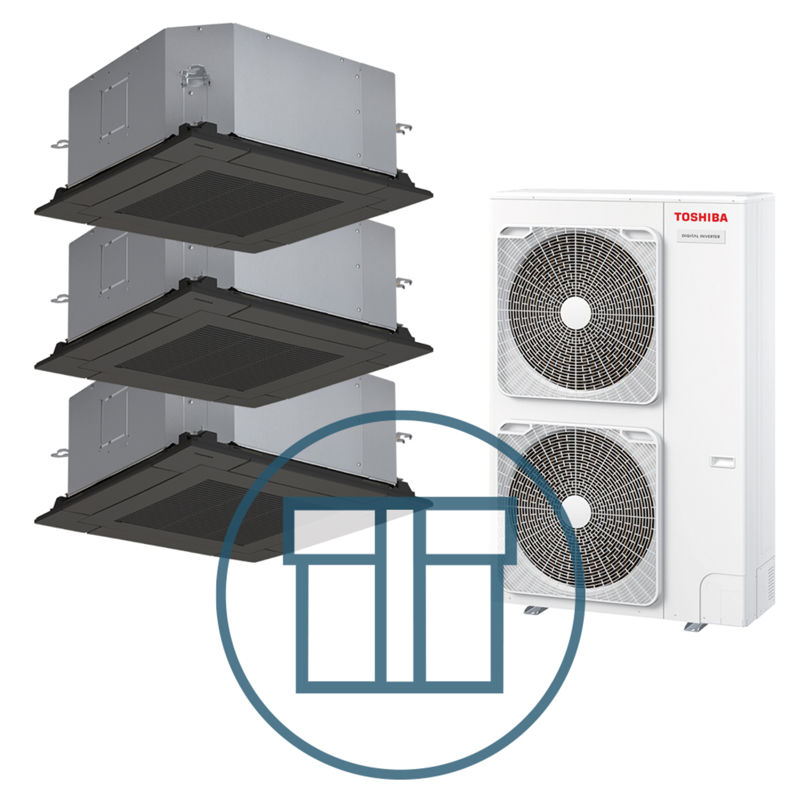 Digital Inverter 1601 m/ 3 x 4-veis minikassett, sort, systempakke luft-luft varmepumpe