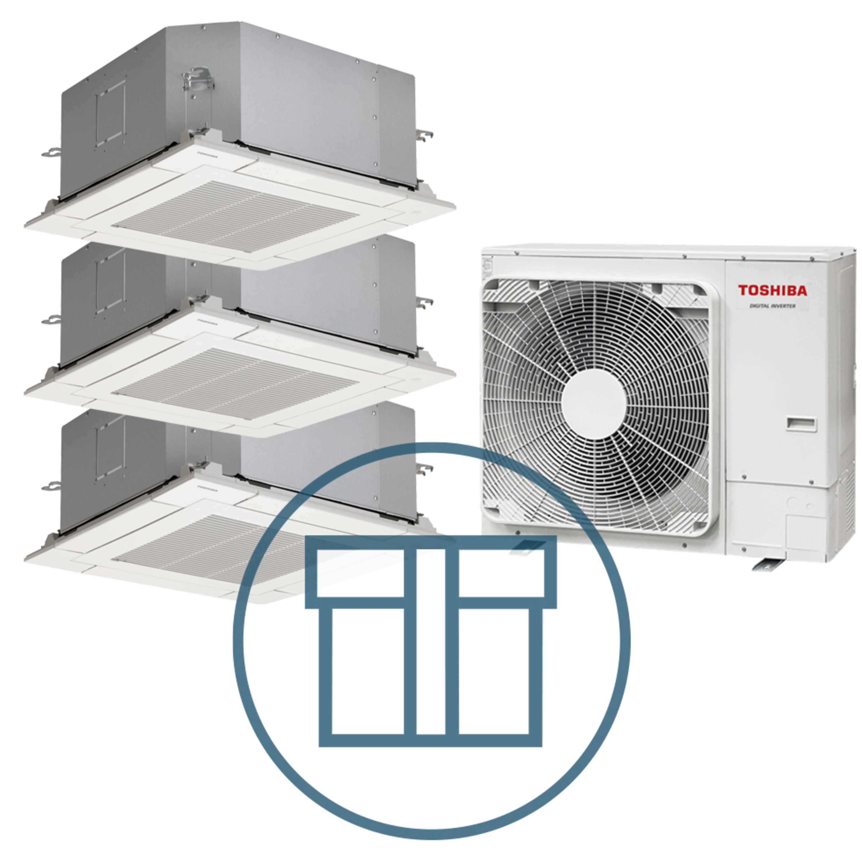 Digital Inverter 1603 m/ 3 x 4-veis minikassett, hvit, systempakke luft-luft varmepumpe