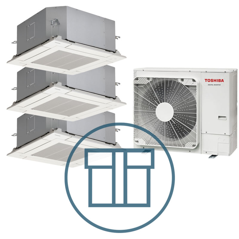 Digital Inverter 1603 m/ 3 x 4-veis minikassett, hvit, systempakke luft-luft varmepumpe
