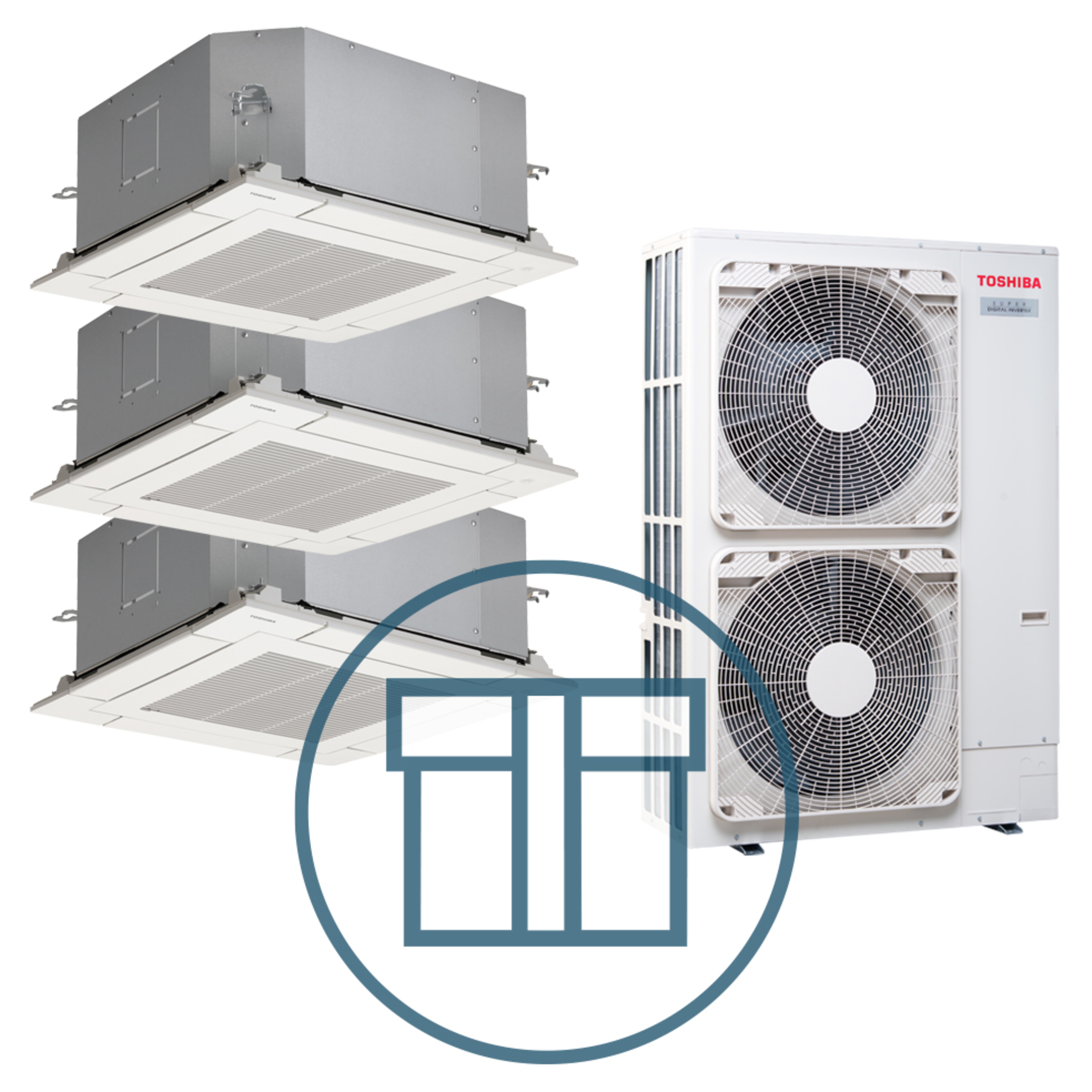 Super Digital Inverter 1603 m/ 3 x 4-veis minikassett, hvit, systempakke luft-luft varmepumpe