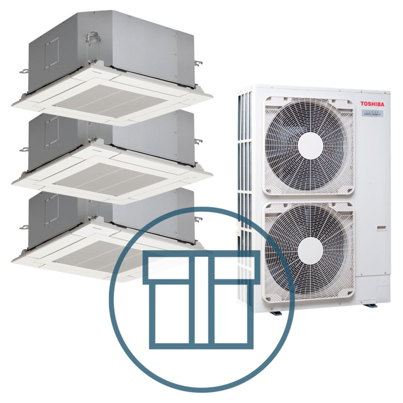 Super Digital Inverter 1603 m/ 3 x 4-veis minikassett, hvit, systempakke luft-luft varmepumpe