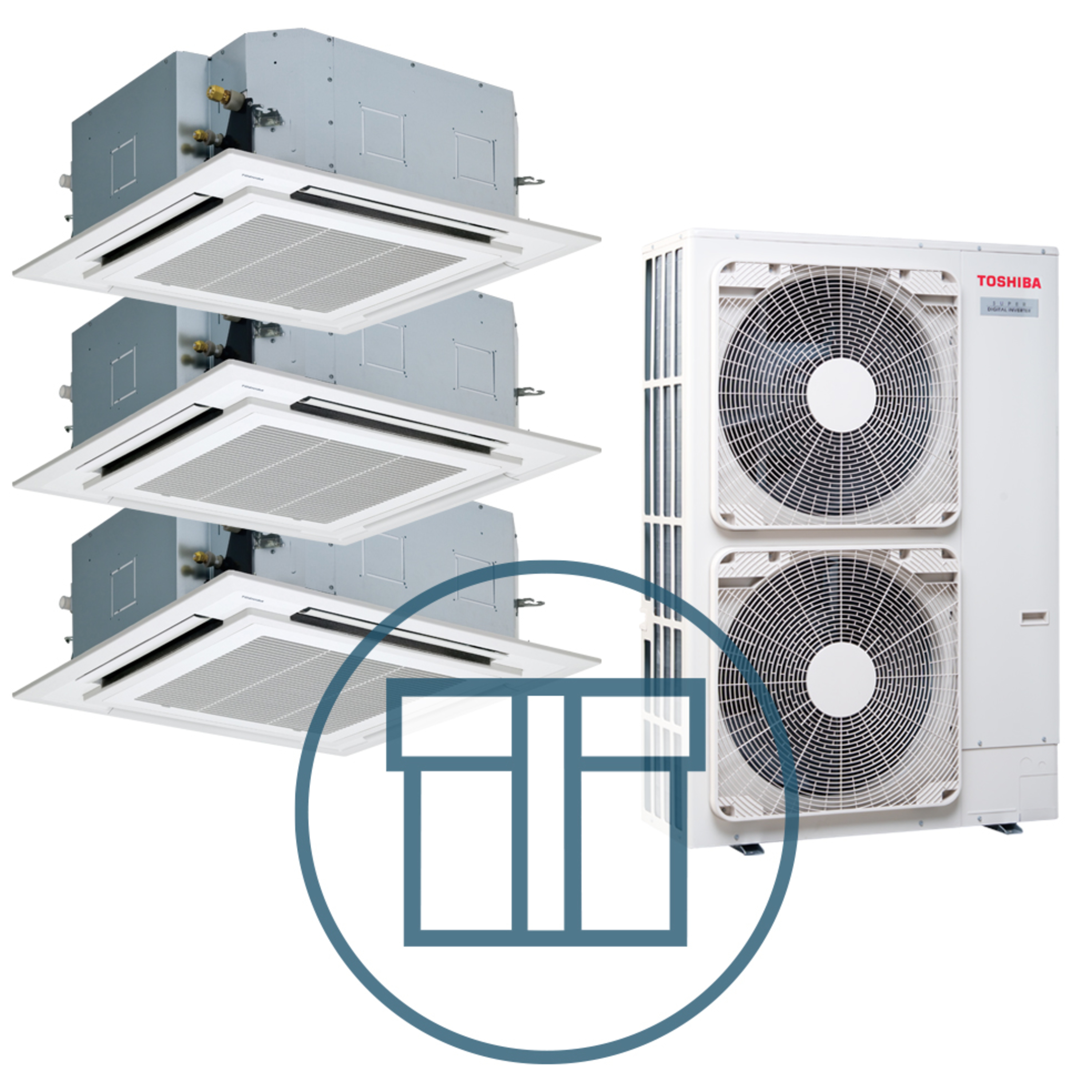 Super Digital Inverter 1603 m/ 3 x 4-veis takkassett, hvit, systempakke luft-luft varmepumpe