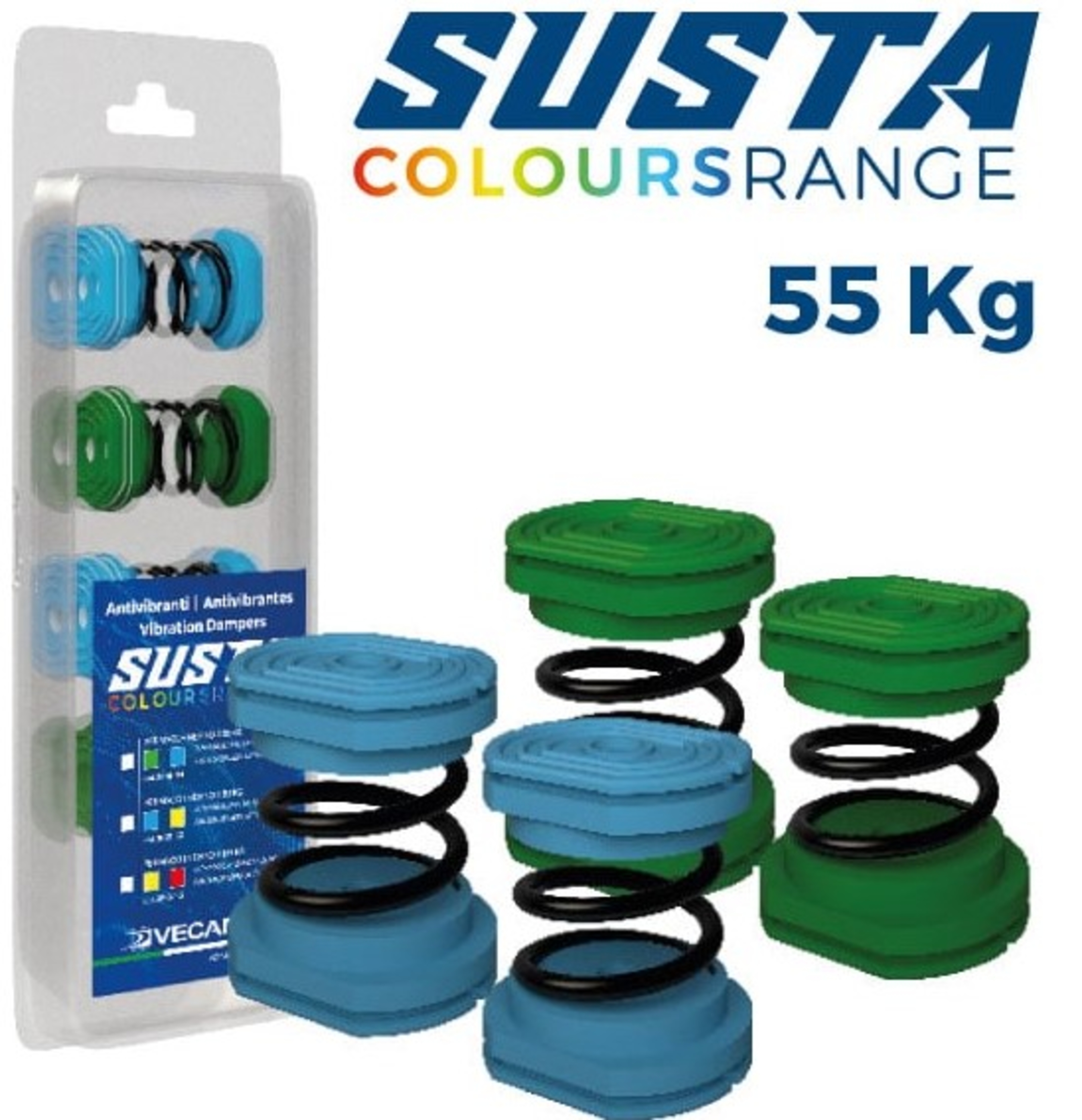 Spiralfjær vibrasjonsdempere, Susta, 4 stk, maks. 55 kg