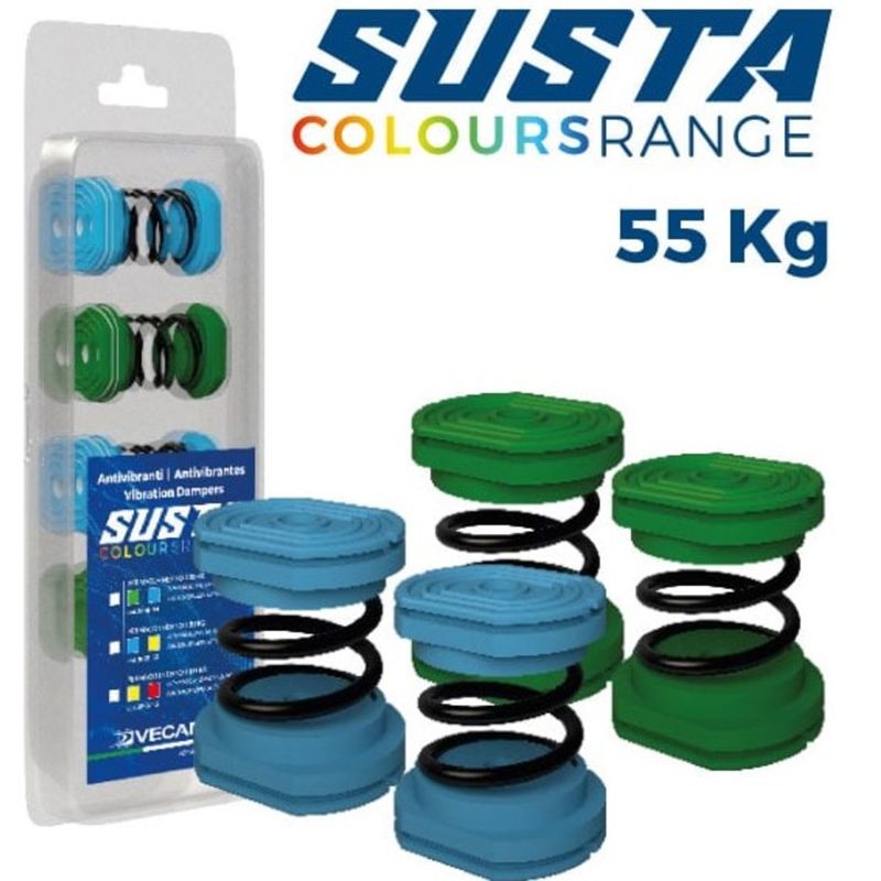 Spiralfjær vibrasjonsdempere, Susta, 4 stk, maks. 55 kg