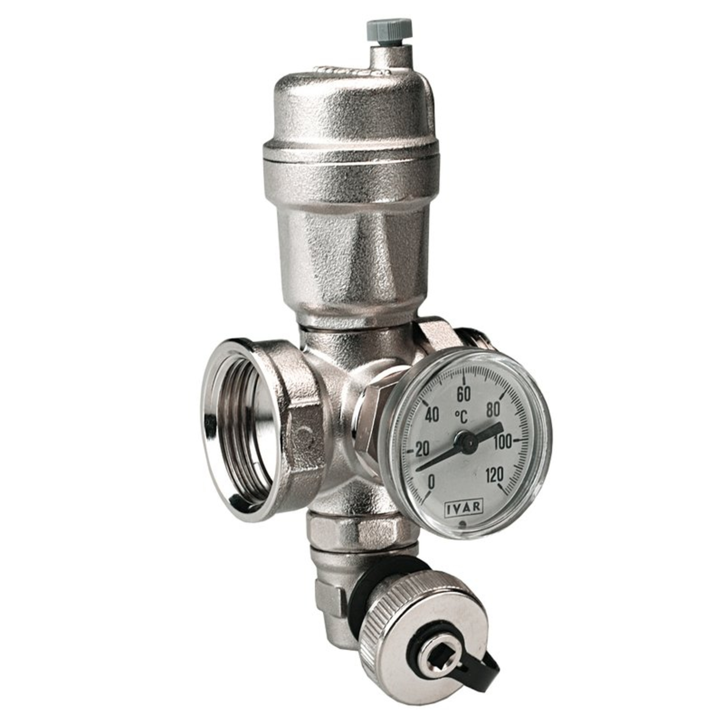 Mellomstykke m/termometer, luftepotte, påfyllings-/avtappningsventil, 1" innv./utv. gjenger