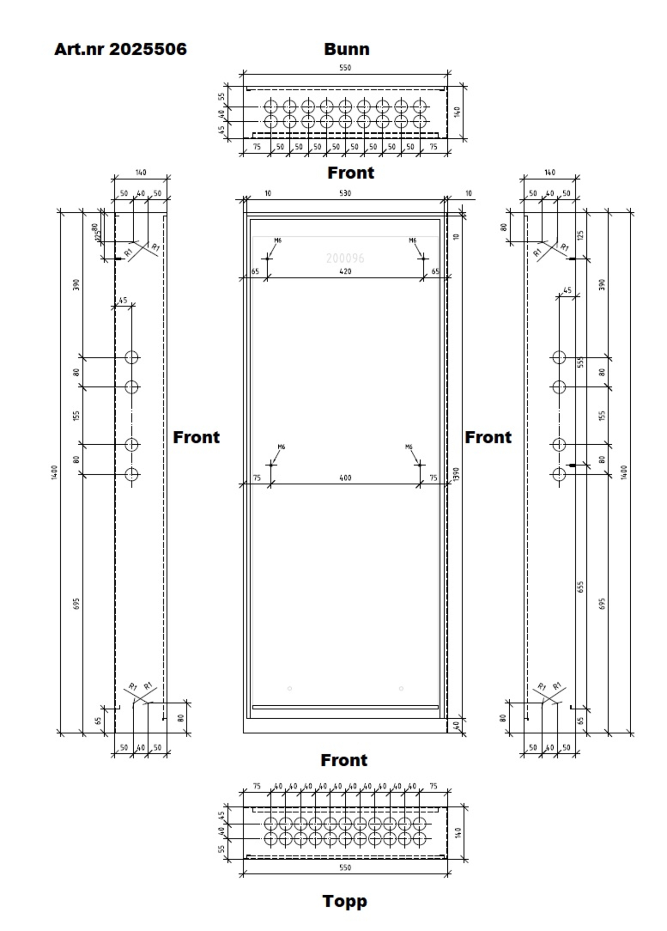 Fordelerskap VTS-140, 550x1400 mm, RAL9016
