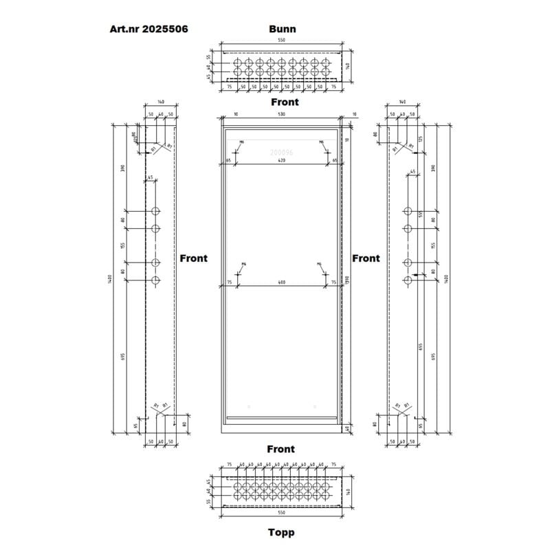 Fordelerskap VTS-140, 550x1400 mm, RAL9016