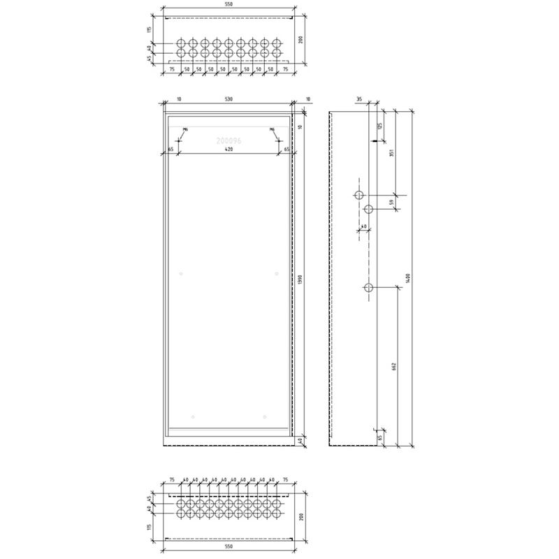 Fordelerskap VTS-200, 550x1400 mm, SP1, RAL9016