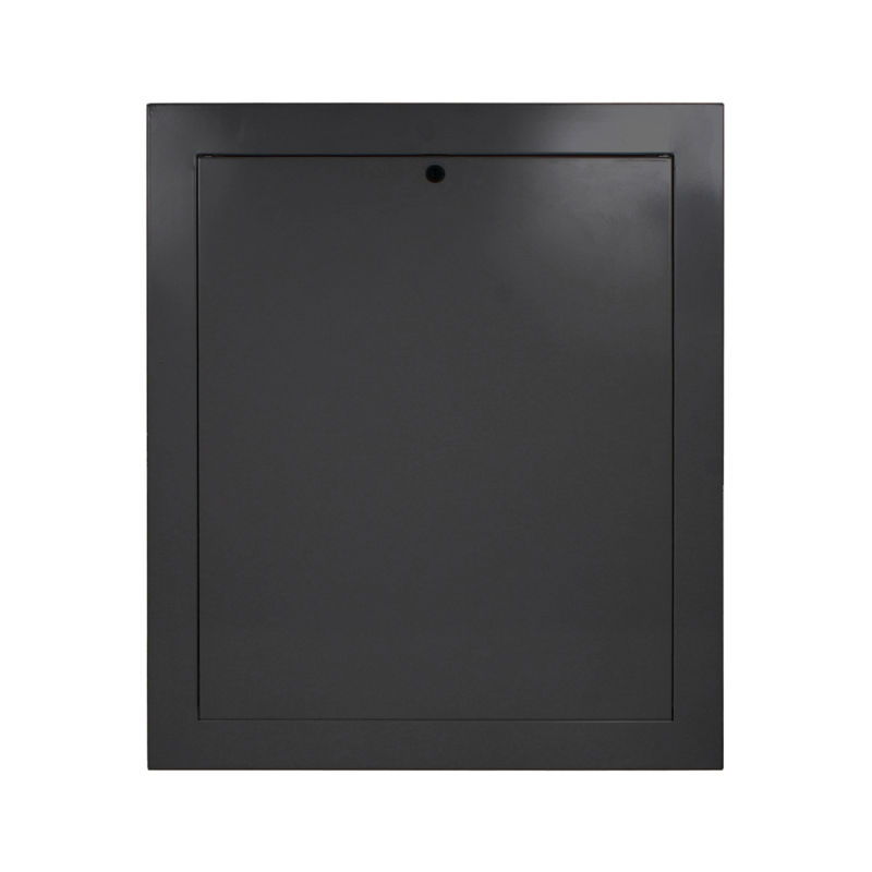 Gulvvarmeskap med rørfordeler, HxBxD 720x850x108 mm, DN25 x 9 kurser EK, m/ sort ramme og dør