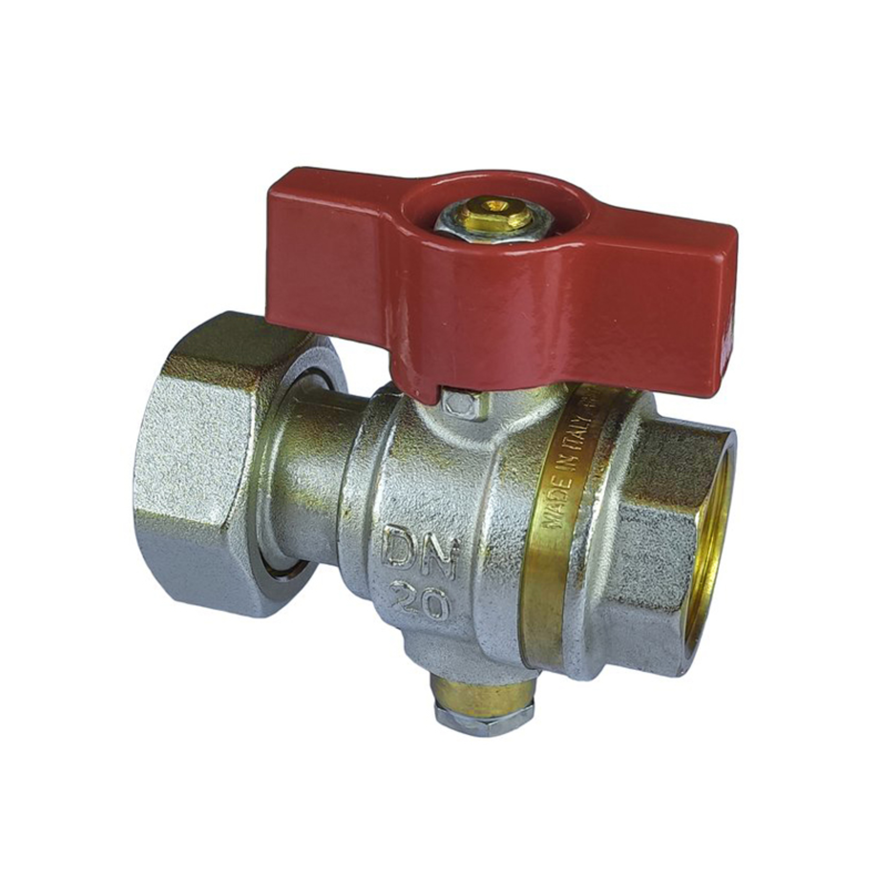 Kuleventil med følerlomme og roterende mutter, 1" x 3/4'' innv. gjenger