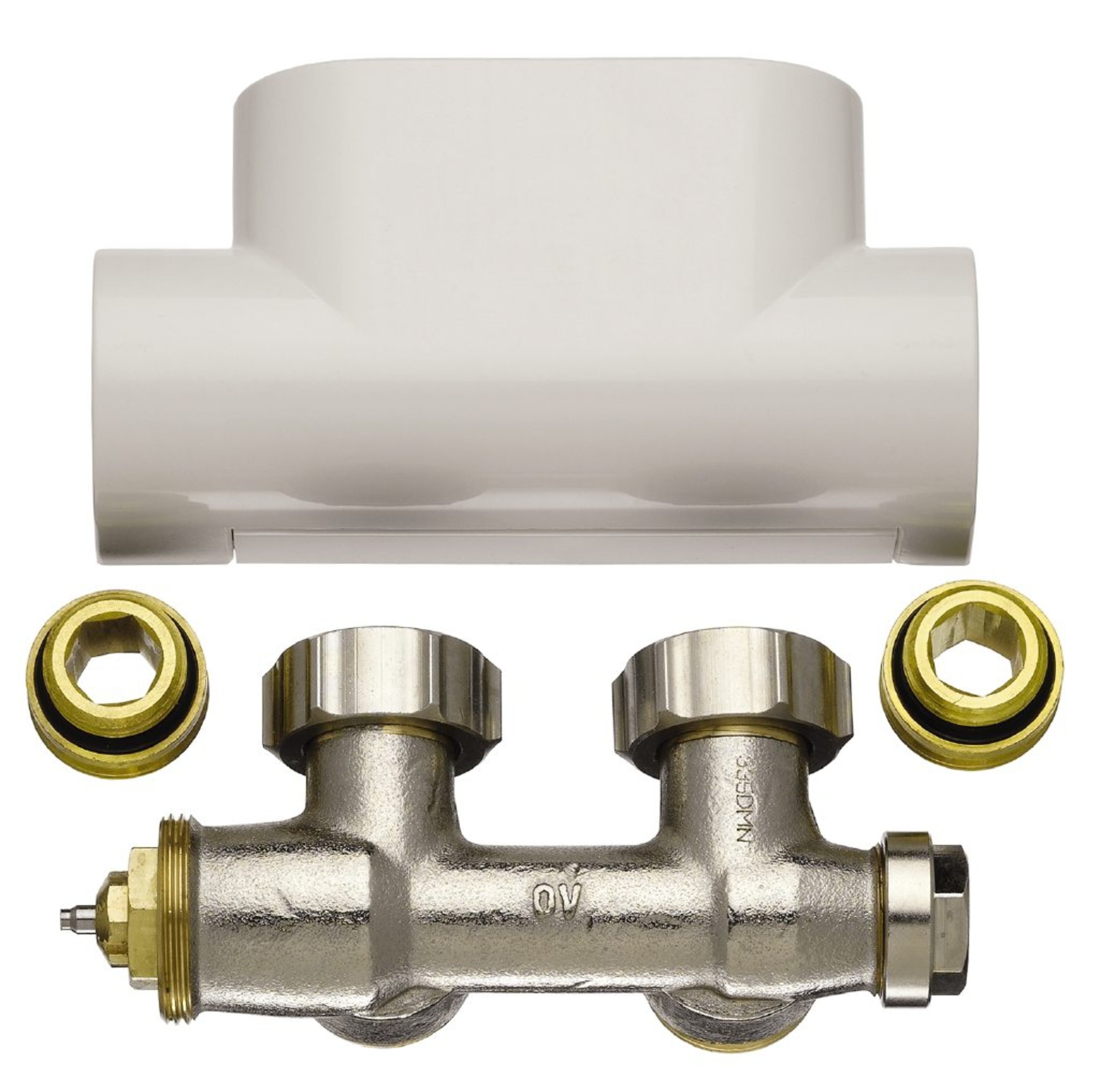 Termostatventil, Kermi, m/forbinding bak, hvitt deksel