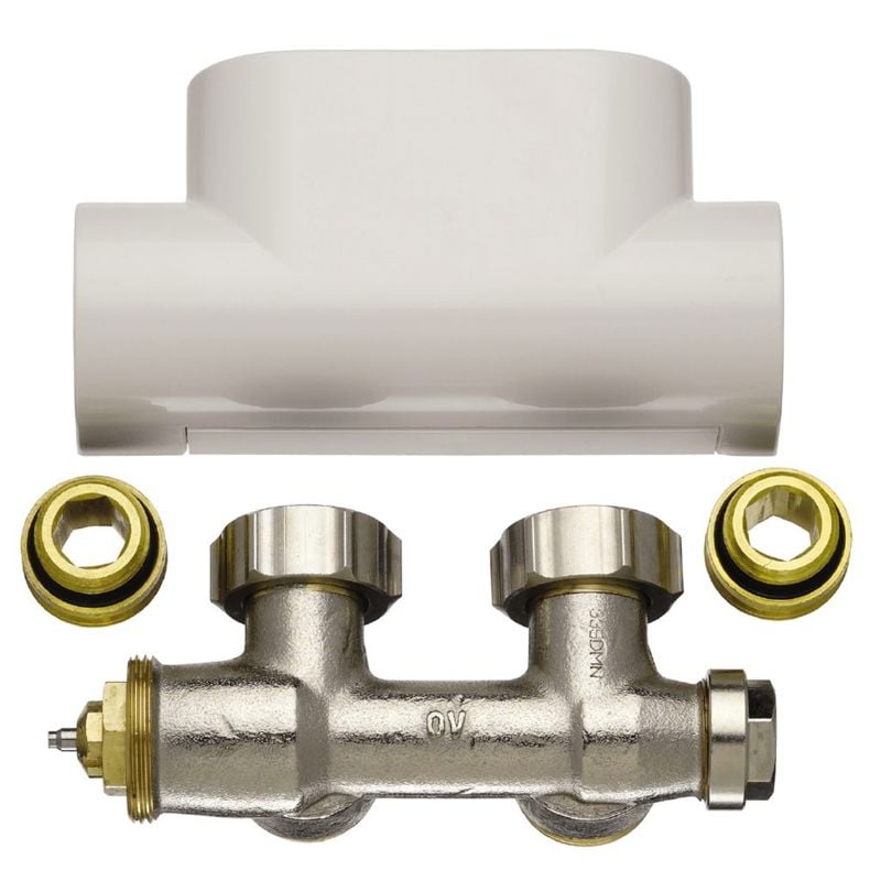 Termostatventil, Kermi, m/forbinding bak, hvitt deksel