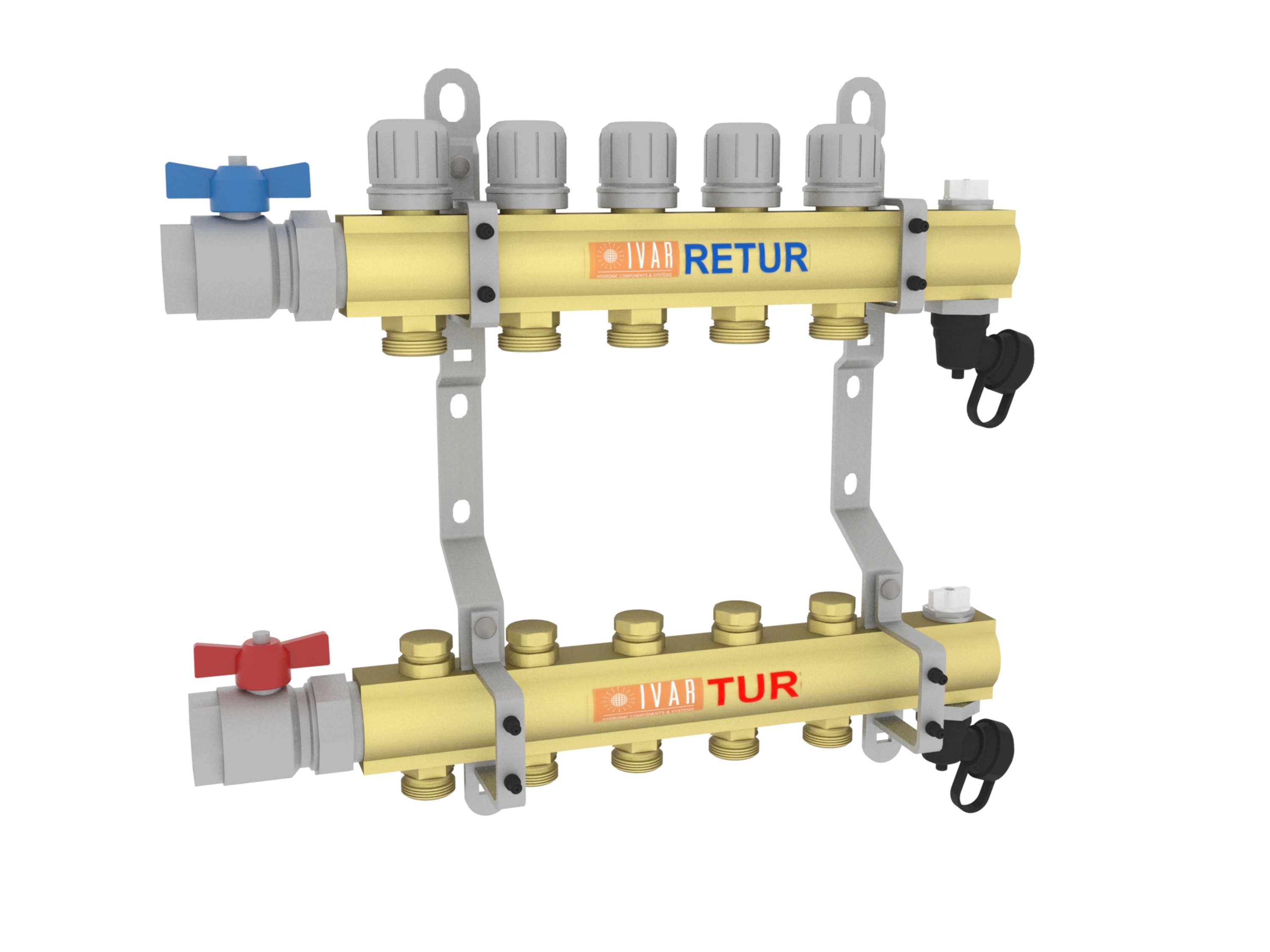 Rørfordeler A1 6 kurser, DN 32 x EK, messing