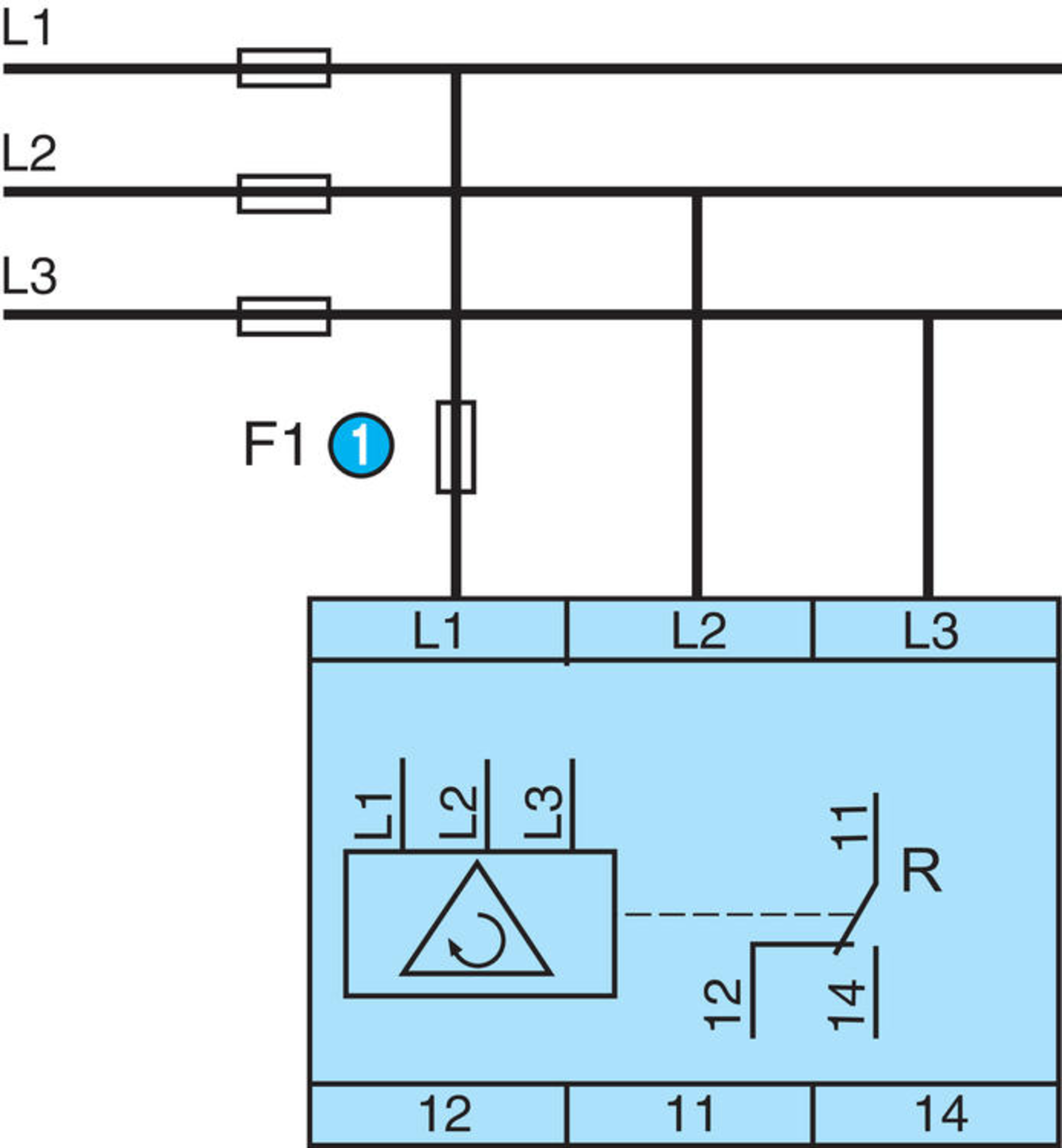 Spenningsvakt rele, 3~ 208 - 480 V