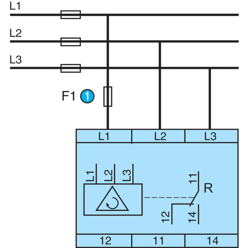 Spenningsvakt rele, 3~ 208 - 480 V