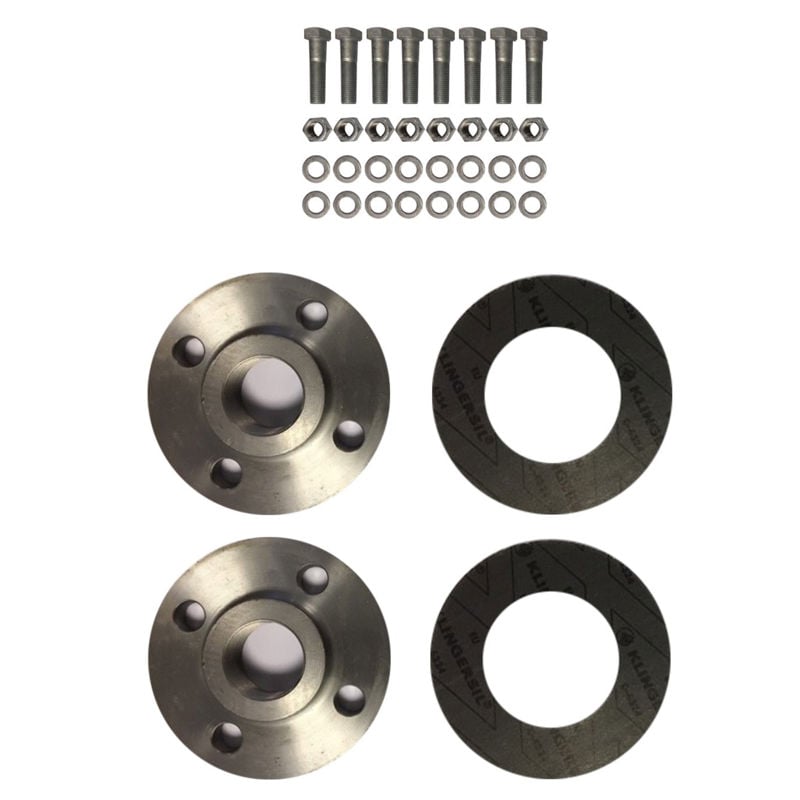 Gjengeflenssett DN 80, stål, sort, (2 flens, pakning og boltesett)