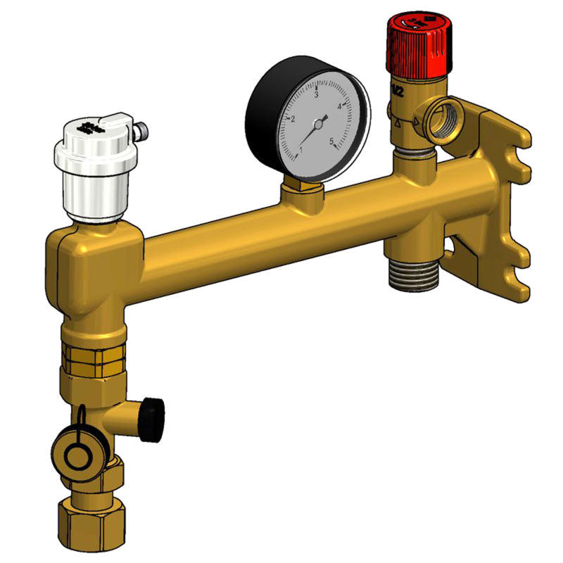 Veggbrakett m/sikkerhetskomb. m. serviceventil. For kar opp til 25 liter, manometer 0-16 bar