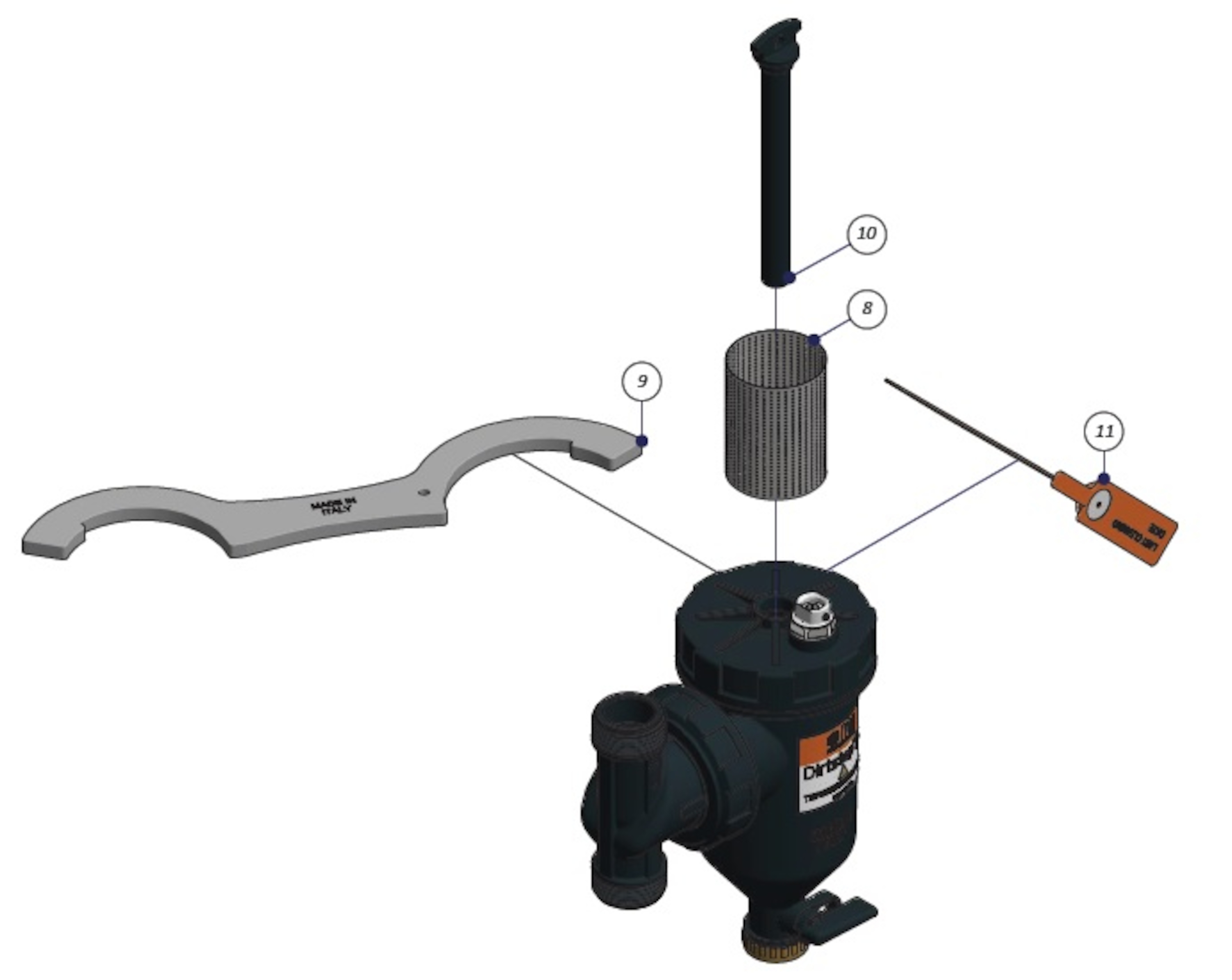 Dirtstop XL vannfilter, m/ magnetstav og avst. ventiler 3/4&quot; innv. gjenger