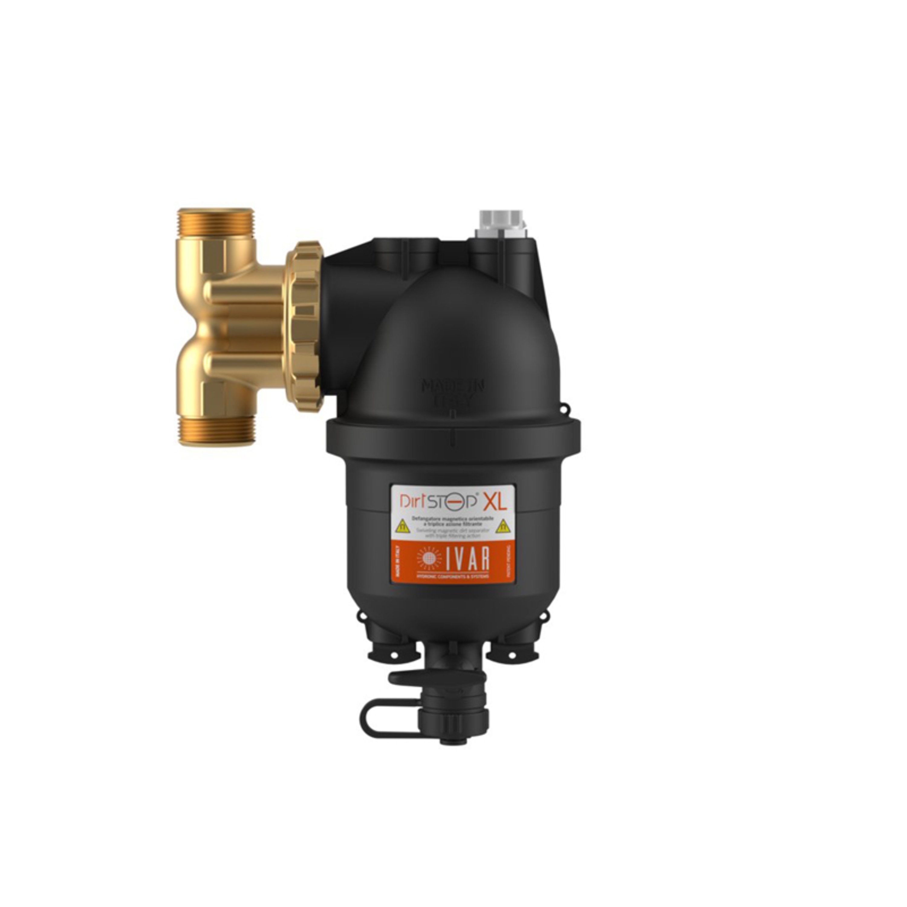 Magnetfilter Dirtstop XL, inkl. 2x magnetstaver og T-rør i messing, 1" utv. gjenger