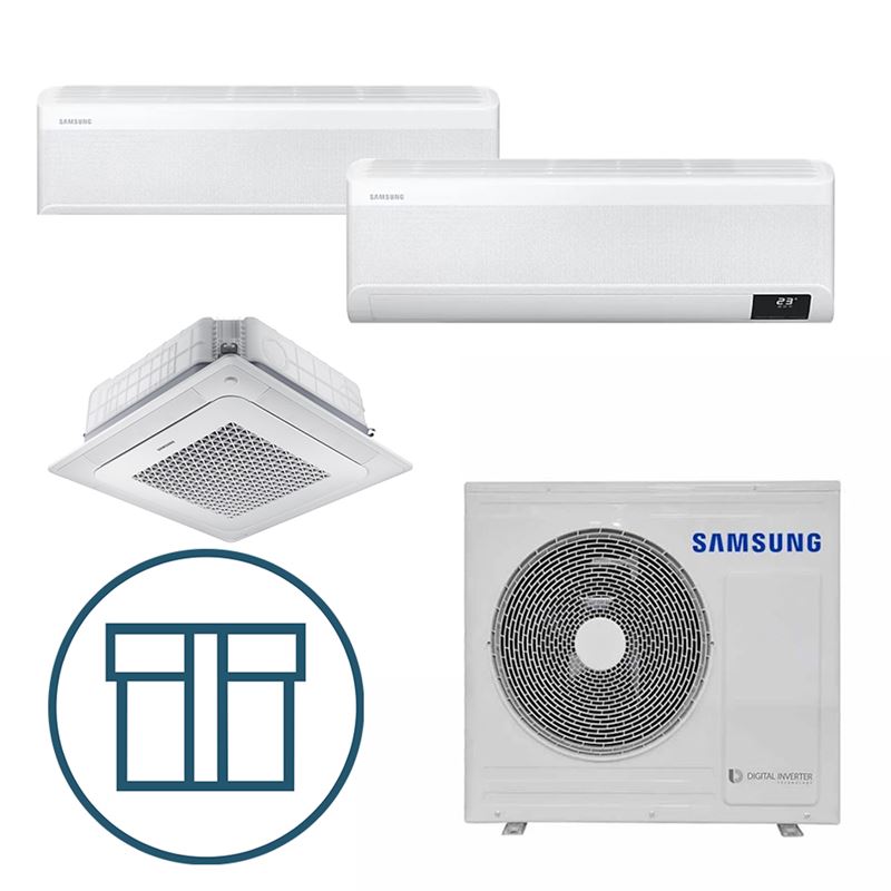 Systempakke luft-luft Samsung, Multisplitt 068 med h&#248;y vegg + kassett - R32
