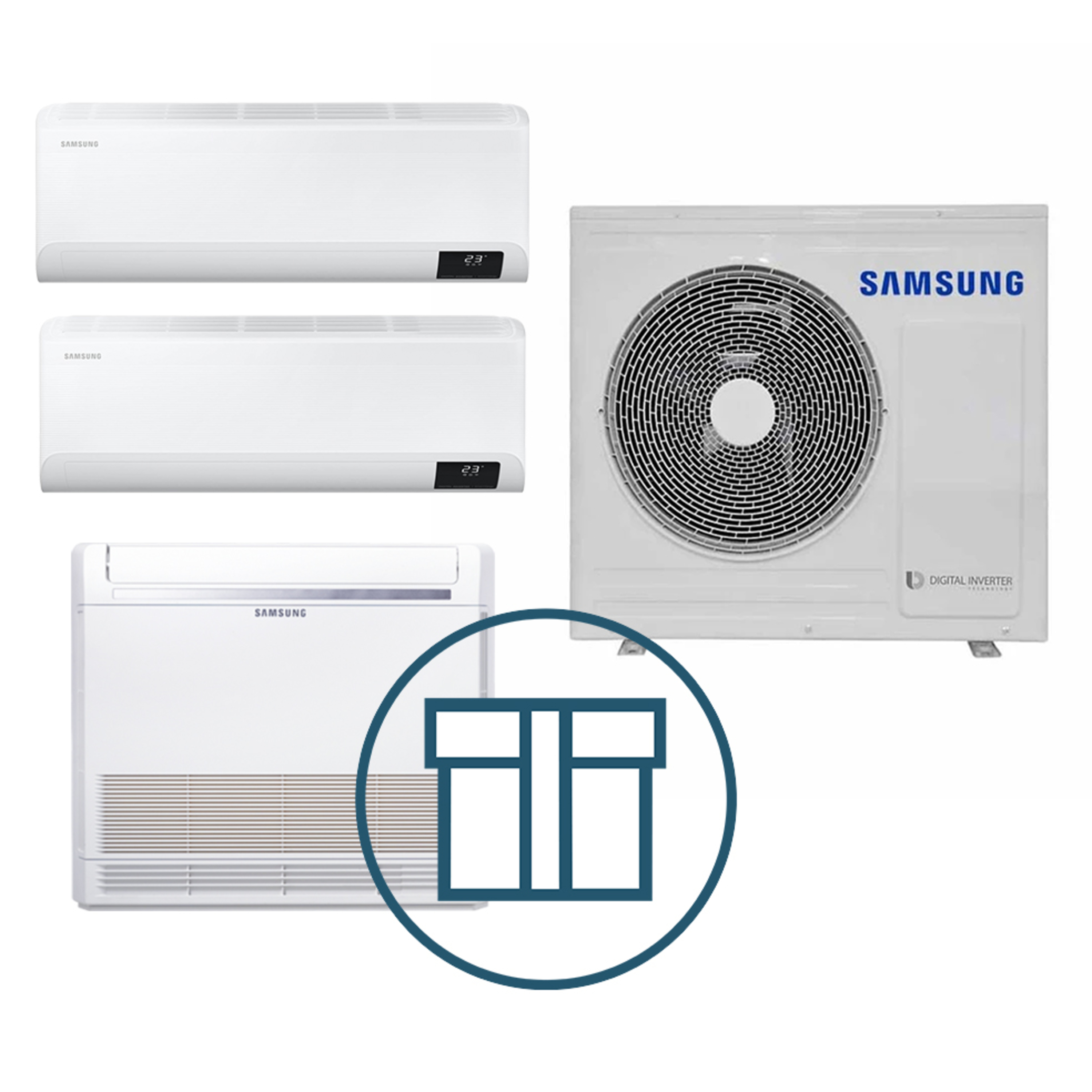 Systempakke luft-luft Samsung, Multisplitt 068 med høy vegg + gulv- R32